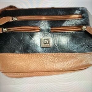 Stone Mountain Black and Tan Two-Tone Crossbody Wristlet Clutch